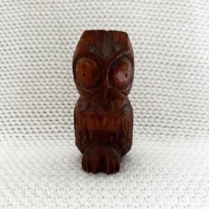Vintage Hand Carved Rustic Primitive Folk Art Big Eye Owl Bird Statue Figurine
